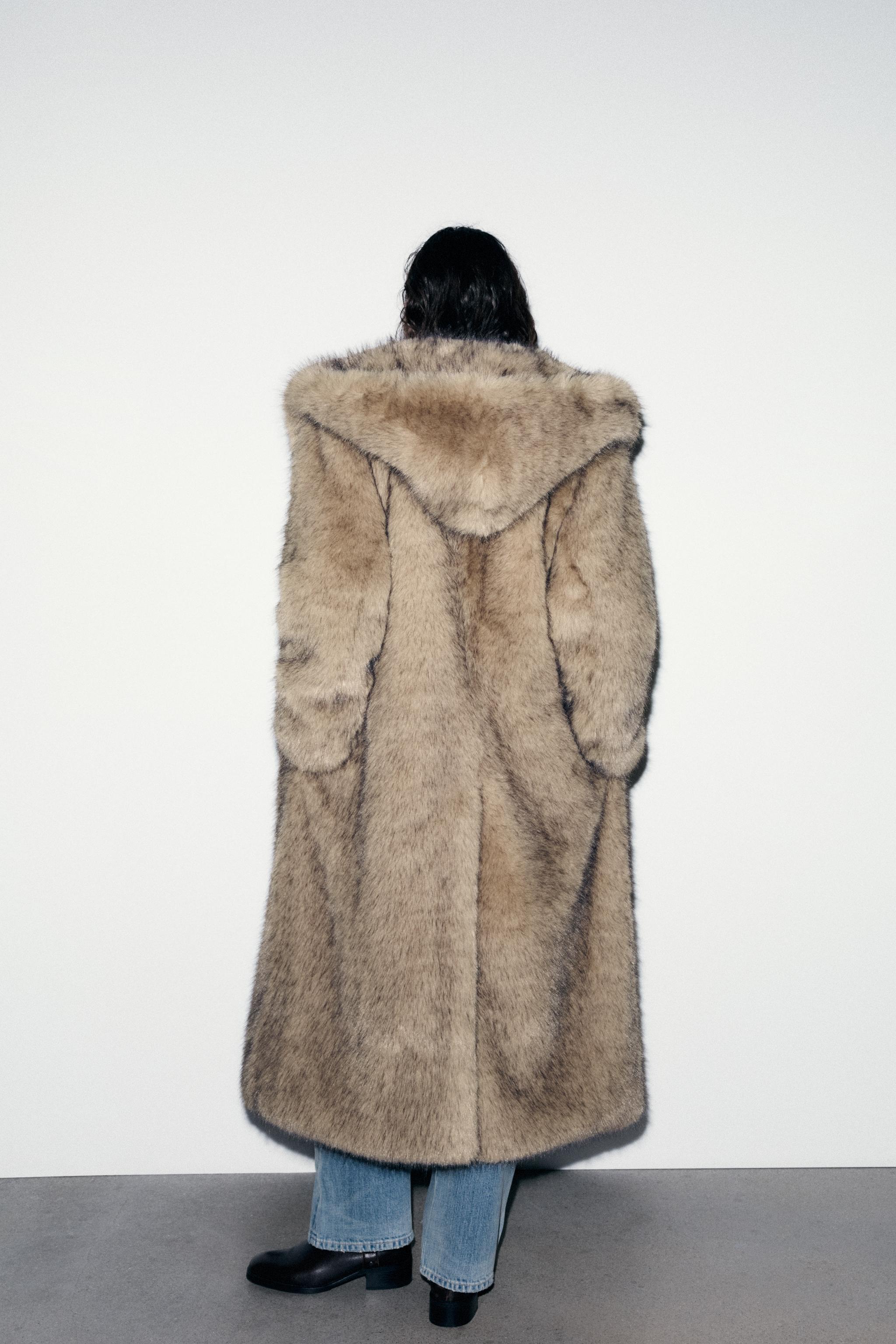 HOODED FAUX FUR COAT
